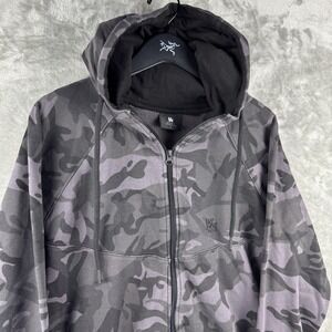 YoungLa Black Camo Full Zip Hoodie Mens Large Utility Outdoor Gym Performance